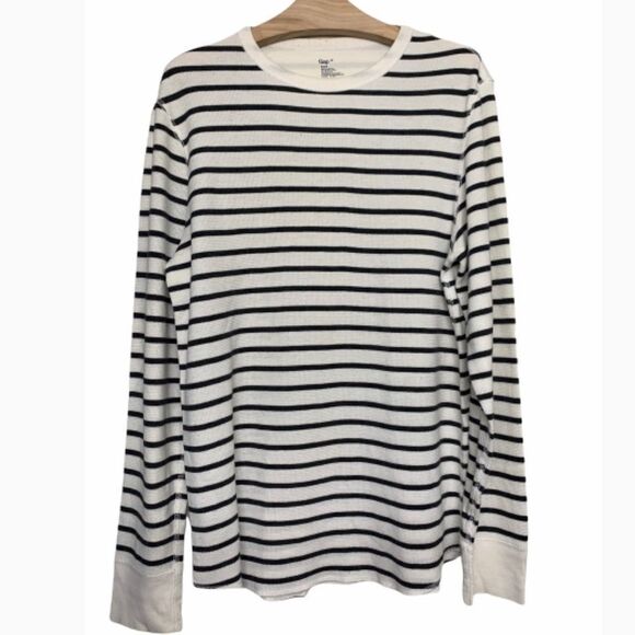 Gap Black & White Striped Thermal Tee - Long Sleeve Casual Top - Picture 3 of 3